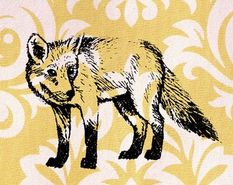 Fox Stamp - Fox Standing and Looking to the Side: Wood Mounted Rubber Stamp