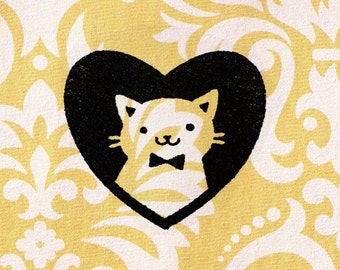 Cat in a Heart Stamp: Wood Mounted Rubber Stamp