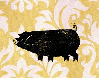 Pig Stamp, Graphic Pig Stamp: Wood Mounted Pigglet Rubber Stamp