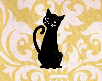 Cat Stamp - Black Cat Sitting: Wood Mounted Rubber Stamp