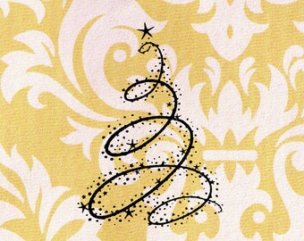 Swirly Christmas Tree Stamp: Wood Mounted Christmas Rubber Stamp