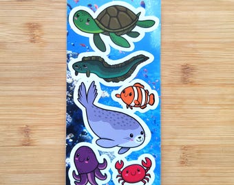 Set de pegatinas de animales marinos - Pegatinas de vinilo de adorables criaturas marinas para portátil, diario, botella de agua y álbum de recortes - Hecho en Canadá