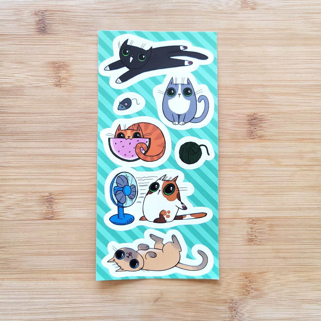 Cute Cat Vinyl Sticker Sheet – Adorable Cat Stickers for Water Bottle ...