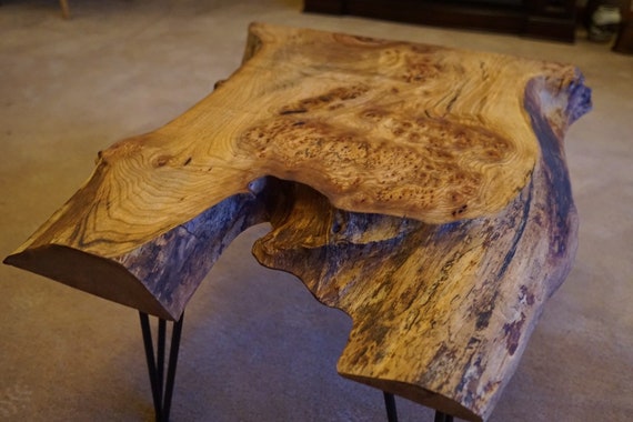 Elm Burl Live Edge Coffee Side Table With 35cm Black Hairpin Etsy