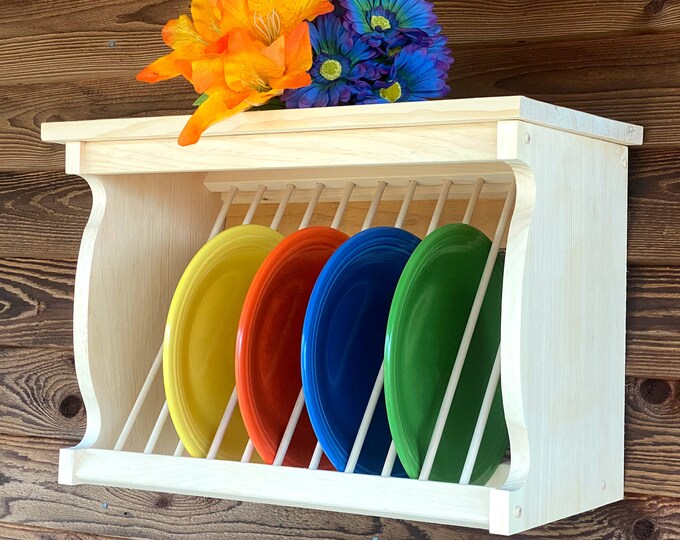 Plate Rack Wood Wooden Wall Mount or Counter Free Shipping Etsy