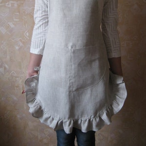 Cute linen apron with ruffles. Linen pinafore for women with pockets in 7 colors.