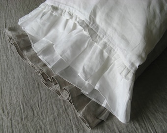 white ruffle pillow case