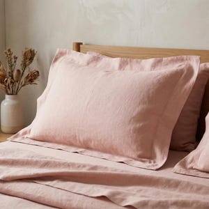 Linen Pillow Case with flange Oxford style Stone Washed Softened Pillowcase Queen King sham Square cover Lumbar image 2