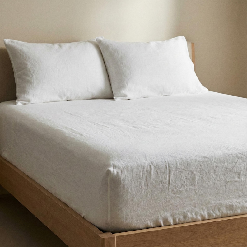 White Linen Sheets Set Natural Organic Flax Bed Sheets King Queen Full Double Twin XL image 2