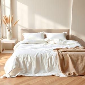 Linen Sheets set King White Bedding Natural Flax Deep Pocket