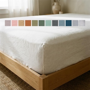 Linen Fitted Sheet Queen King Twin XL Full Double California, Deep Pocket Bed Sheet