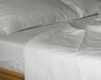 Linen Sheet Set California King White Color Pure 100% Flax European Bedding Deep Pocket 10" - 22" Meduim Weight Cal King Bed