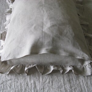 Linen Ruffle Pillow Cover Pillowcase Standard Queen King Euro Linen Bedding image 4