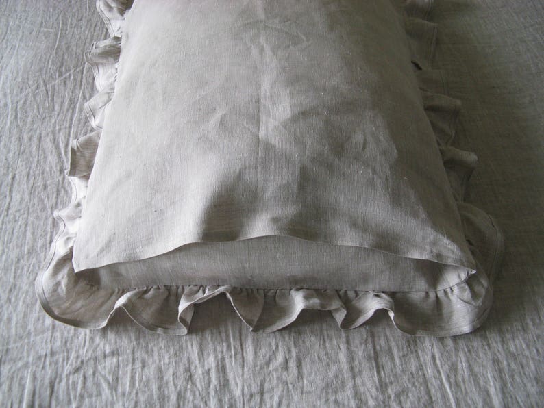 Linen Ruffle Pillow Cover Pillowcase Standard Queen King Euro Linen Bedding image 4