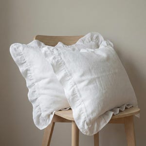 Linen Ruffle Pillow Cover Pillowcase Standard Queen King Euro Linen Bedding