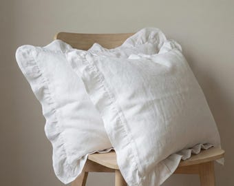 Linen Ruffle Pillow Cover Pillowcase Standard Queen King Euro Linen Bedding