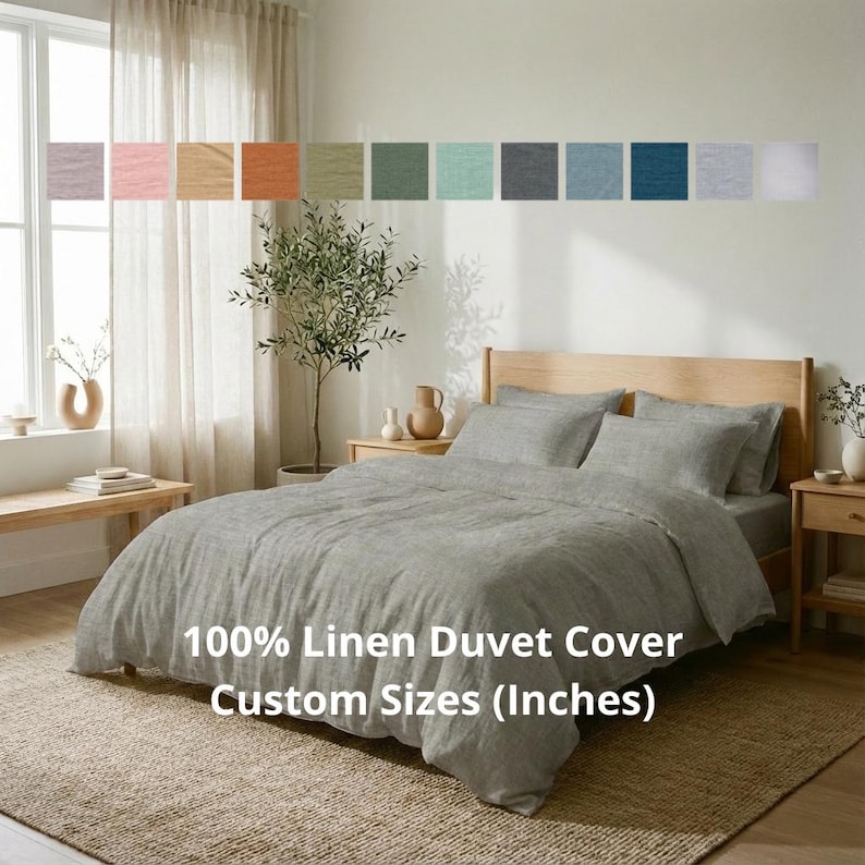 Funda nórdica de lino, tamaño personalizado, 100 % lino orgánico puro, ropa de cama natural, edredón Doona imagen 1