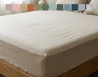 100% Linen Fitted Sheet EU Sizes White Oatmeal Pure Natural Bedding Deep Pocket 140 160 180 200 220 cm
