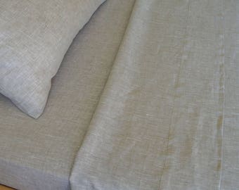 Twin XL Linen Sheet set Extra Long Oatmeal Beige Light Gray Natural 100% Pure Flax European Bedding Pocket 10- 22 inches Medium Weight