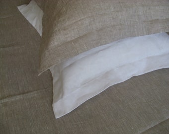 Oxford style Linen Pillow Cover Case Sham White or Oatmeal Beige pure 100% Flax Standard Queen King Euro Pillowcase SALE