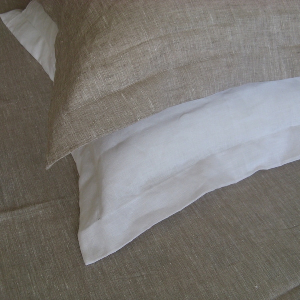 Oxford style Linen Pillow Cover Case Sham White or Oatmeal Beige pure 100% Flax Standard Queen King Euro Pillowcase SALE