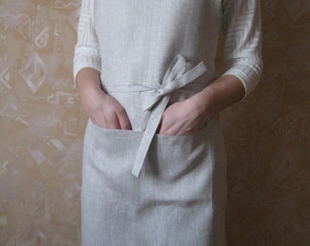 Linen apron for women and men. Full apron for cooking, gardening.
