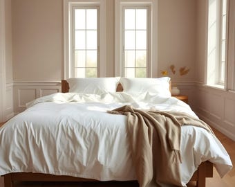 Linen Sheets set Queen White Bed Set 100% Natural Organic Flax Bedding Deep Pocket