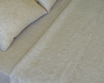 Linen Sheet set Queen Oatmeal Beige 100% Pure Natural Flax European Bedding Deep Pocket 10" - 22" Meduim Weight