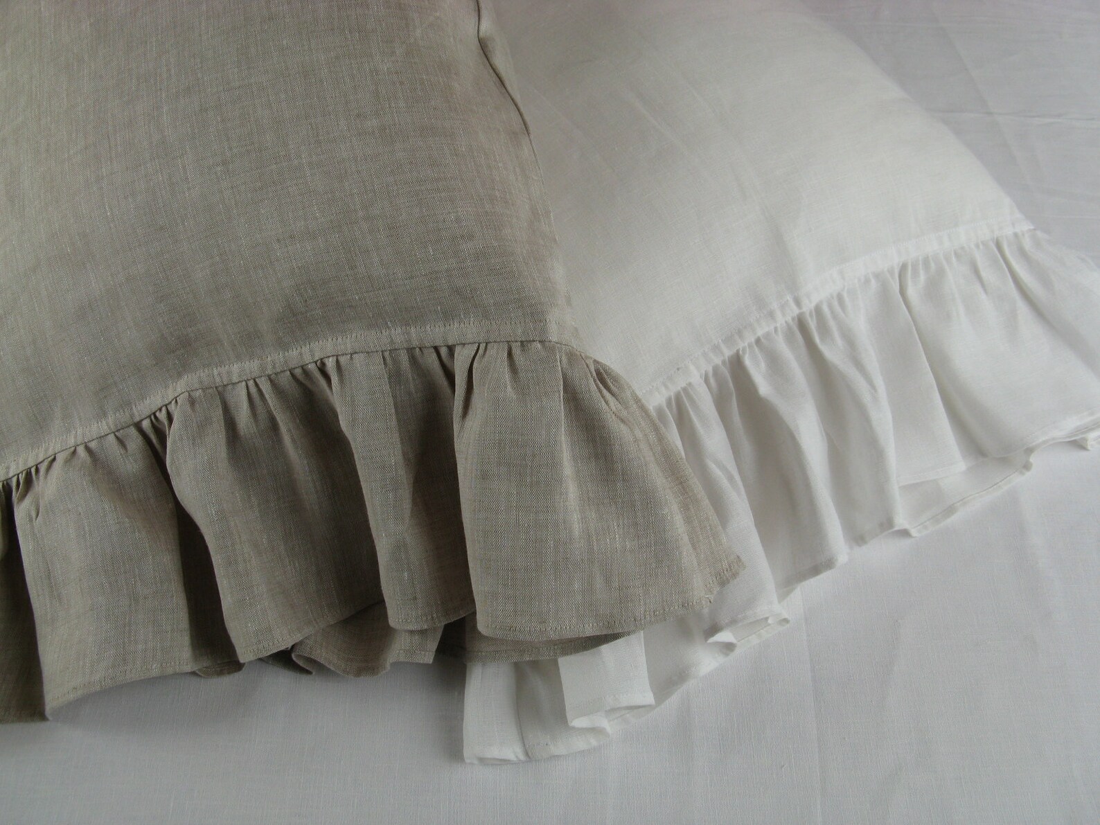 Linen Pillowcase With Ruffles Frill Pillow Sham White or Etsy