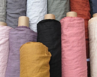 Tissu doux 100 % lin par yard/mètre. Lavé à la pierre, pour la couture. Tissu en lin coupé à longueur. Différentes couleurs. Poids moyen en solde