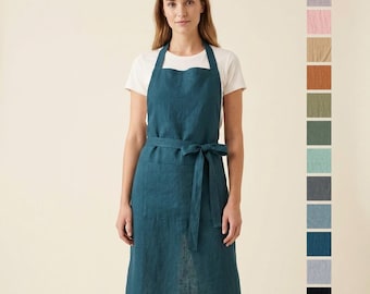 Linen softened Apron with Adjustable Fit and Pocket.  Unisex Stonewashed Full apron for Cooking, Baking, Gardening