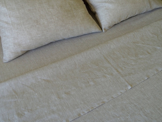 California King Linen Sheet Set Oatmeal Light Gray Natural Pure 100% Flax European Bedding Deep Pocket 10" - 22" Meduim Weight Cal King