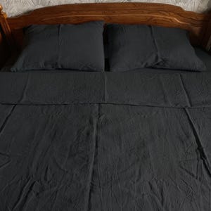 Linen sheets set, Linen bedding set, Softened bed sheets King Queen Full Double Twin XL. Fitted sheet, flat sheet, pillowcases. Black