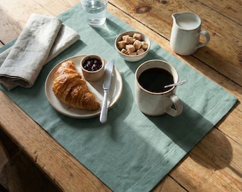 Linnen dubbellaagse placemats. Natuurlijke stonewashed linnen placemat set van 2,4,6,8,10,12 gewassen zachte linnen tafelplacemats voor tafeldecoratie