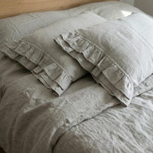 100% Linen Pillow Sham with ruffles White or Oatmeal Beige Ruffled pillowcase Standard Queen King Euro Pillow Case Slip Cover