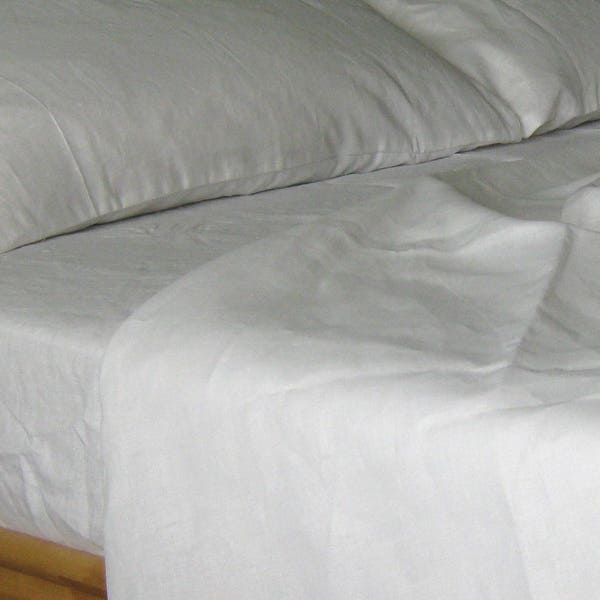 Linen Sheets set Queen White Bed Set 100% Natural Organic Flax Bedding Deep Pocket