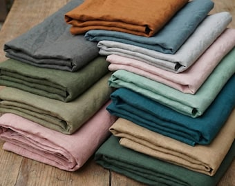 Soft 100% linen fabric by the yard / meter.  Stonewashed, for sewing. Cut-to-length linen fabric. Various colors. Medium weight