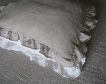Linen Ruffle Pillow Cover Pillowcase Standard Queen King Euro Linen Bedding