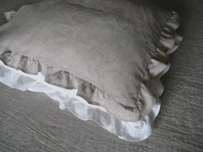 Linen Ruffle Pillow Cover Pillowcase Standard Queen King Euro Linen Bedding image 1