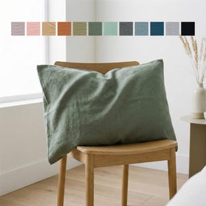 Taie d'oreiller en lin style ménagère taie d'oreiller adoucie délavée à la pierre Grand lit king size, couvre-oreillers Euro standard, housse carrée, corps lombaire