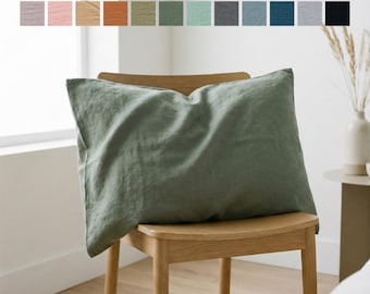 Linen Pillow Case Housewife style Stonewashed Softened Pillowcase Queen King Standard Euro sham Square cover Lumbar Body