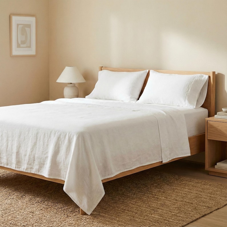 White Linen Sheets Set Natural Organic Flax Bed Sheets King Queen Full Double Twin XL image 1