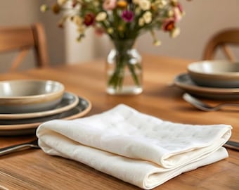 Witte 100% linnen servetten – dinerservetset van bruiloftsdoek, herbruikbare bulktafellinnen voor vakantie, feest, boerderij en dagelijks gebruik