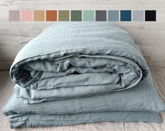 Juego de ropa de cama con funda nórdica de lino suavizado. Funda de edredón suave de lino natural lavado a la piedra.