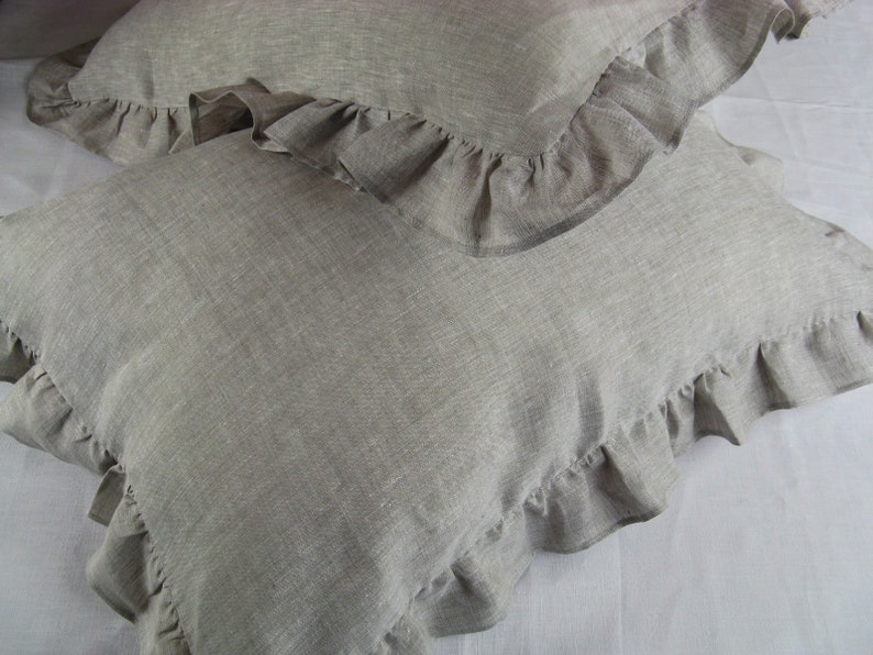 Linen Ruffle Pillow Cover Pillowcase Standard Queen King Euro Linen Bedding image 3