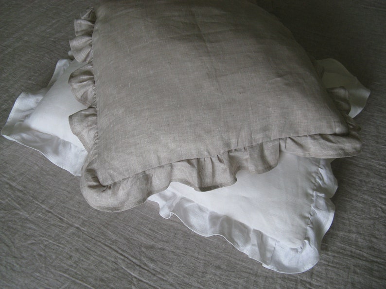 Linen Ruffle Pillow Cover Pillowcase Standard Queen King Euro Linen Bedding image 2