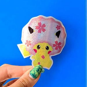 Pikachu cherry blossom glitter vinyl sticker