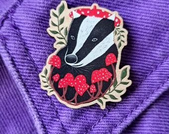Badger wooden pin badge