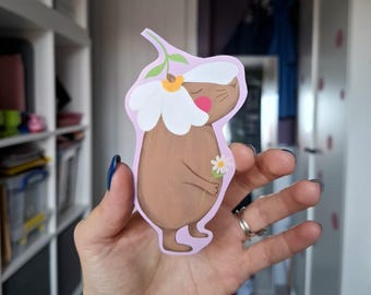Capybara with daisy waterproof vinyl sticker