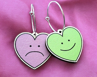 Heart face Wooden Earrings